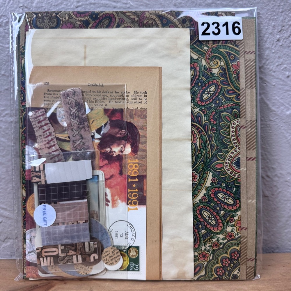 Dark Academia themed, Junk journal Wallpaper, stamps, cards postcard 2316